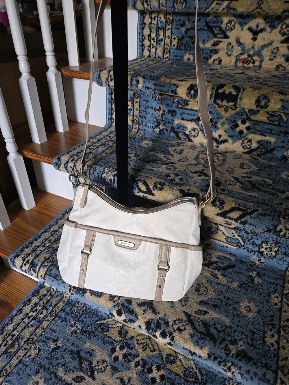White Shoulder Bag with Taupe Trim by Unknown Brand